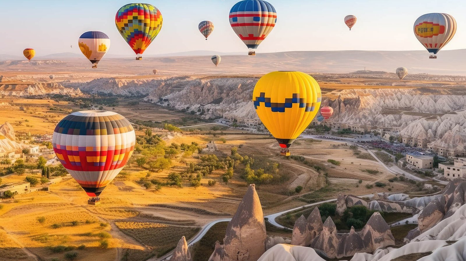 Cappadocia, Turkey: A destination for balloon rides amidst hot air balloons.